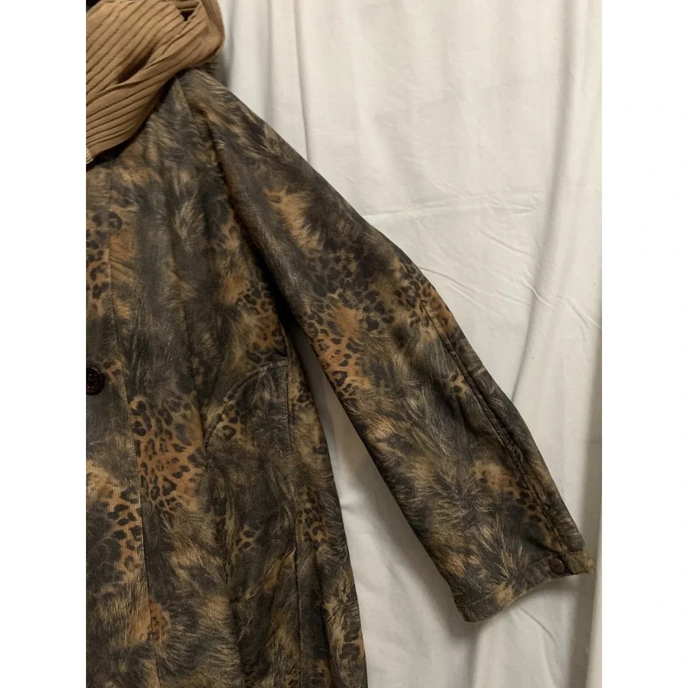 LINDI Women's Size Large Reversible Jacket‎ Coat Hooded Brown Animal Print